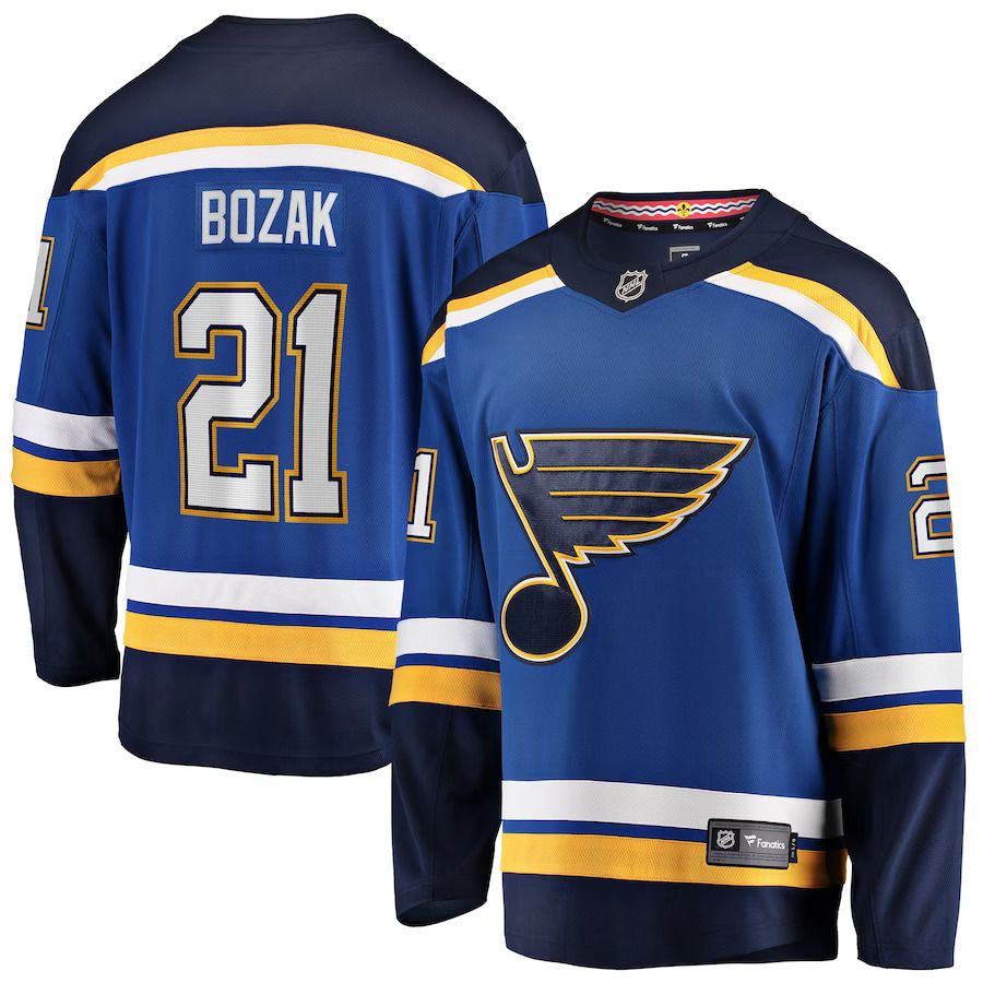 Men St. Louis Blues 21 Tyler Bozak Fanatics Branded Blue Home Breakaway Player NHL Jersey